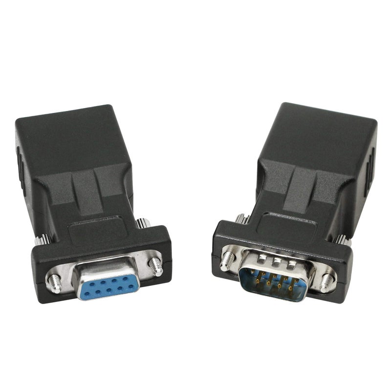 XMSJSIY DB9 RS232 to RJ45 Extender, DB9 9-Pin Serial Port Female&Male to RJ45 CAT5 CAT6 Ethernet LAN Extend Adapter Cable-2pcs (2-Adapter) - Image 1